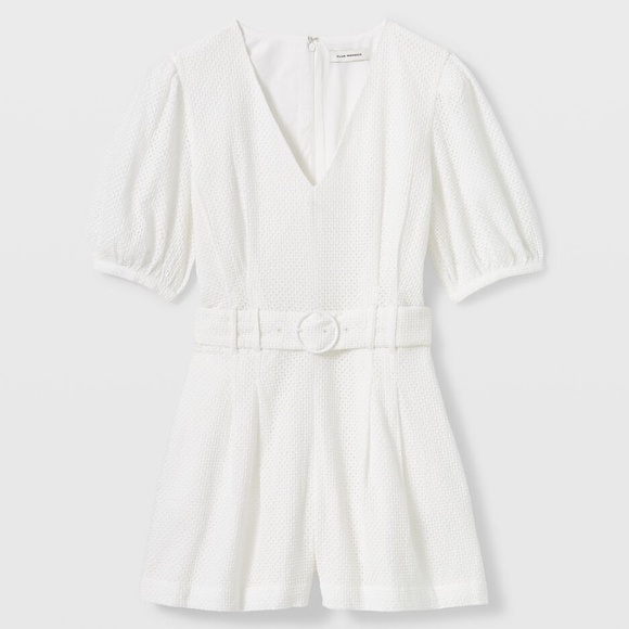 Belted Puff Sleeve Eyelet Romper - Brand New - NEVER WORN - White - Picture 4 of 4